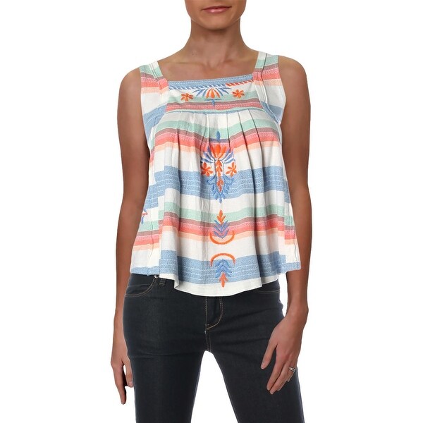 Free People Womens Pullover Top Striped Square Neck