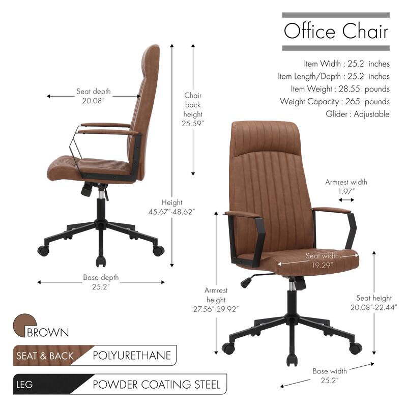 Porthos Home Shea Office Chair with Tilt Mechanism, PU Upholstery