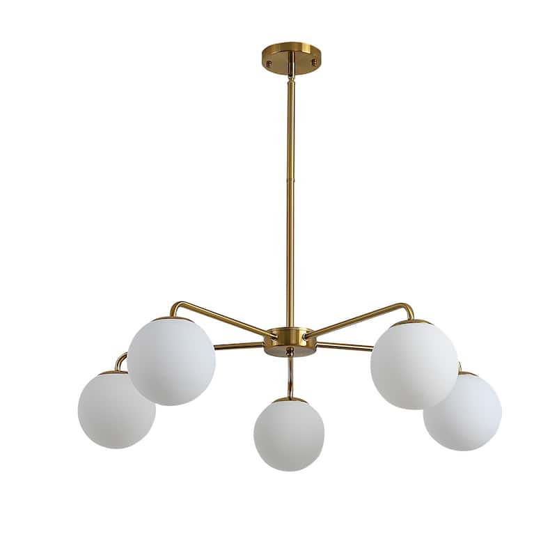 5-Lights Globe Mid Century Chandelier Modern Sputnik Pendant Light Fixture with Brushed Brass Finished