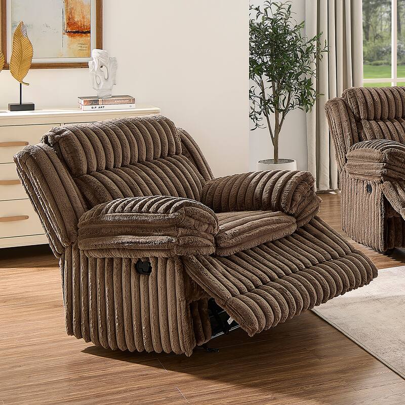 Roundhill Furniture Ardello 3-Piece Reclining Sofa Set, Corduroy Upholstery with Built-In Power Center, Chocolate