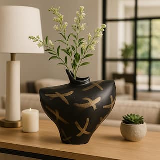 Metal Modern Sculptural Tribal Vase - Black/Gold