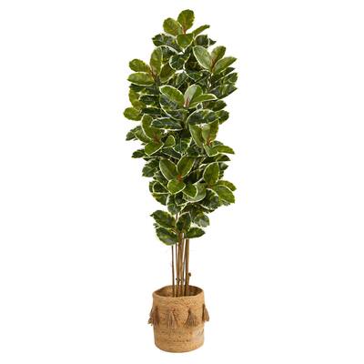 6' Oak Artificial Tree in Handmade Natural Jute Planter with Tassels UV Resistant (Indoor/Outdoor)
