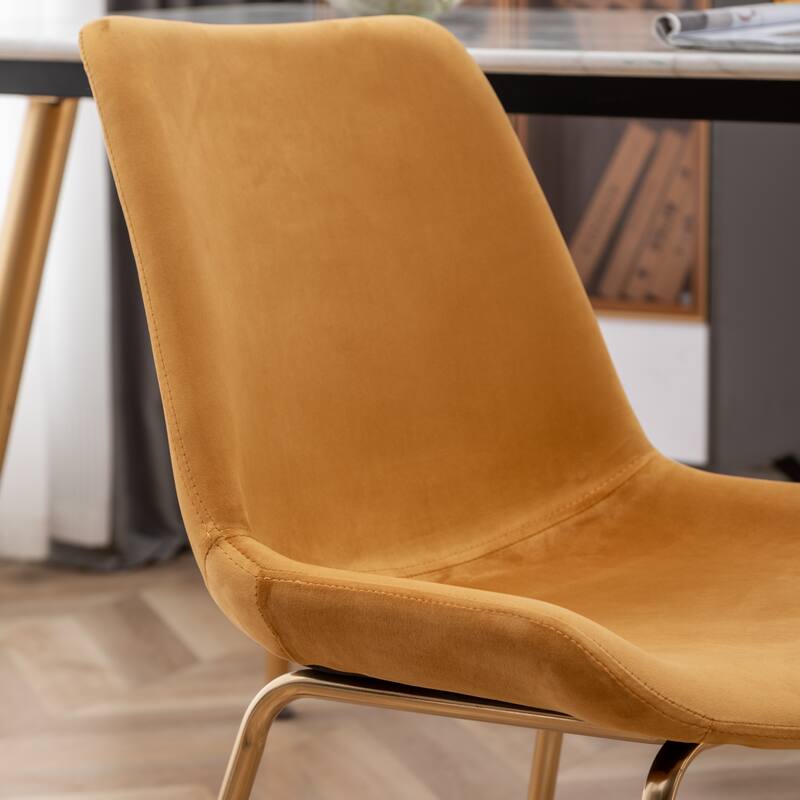 White Yellow Velvet Upholstered Side Chairs with Metal Legs, Bar Table and Chair Set, Round Dining Chairs for Breakfast Nook