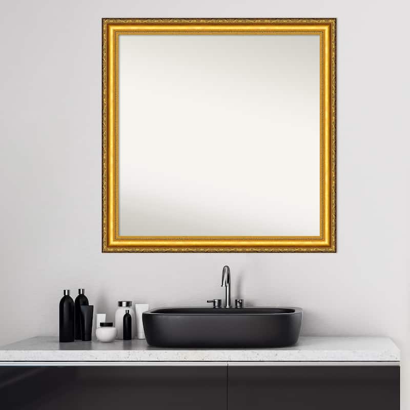 Non-Beveled Wood Bathroom Wall Mirror - Colonial Embossed Gold Frame