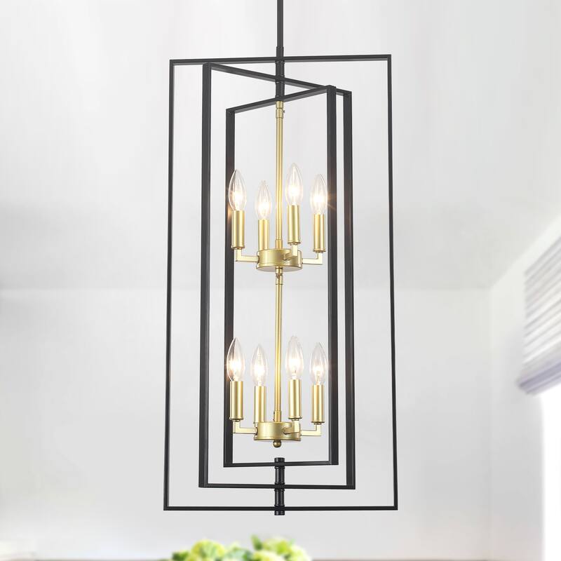 15.75inch Simple and fashionable 8 light double tier pendant with 3 tier rotatable metal frame without bulb - Black and Gold