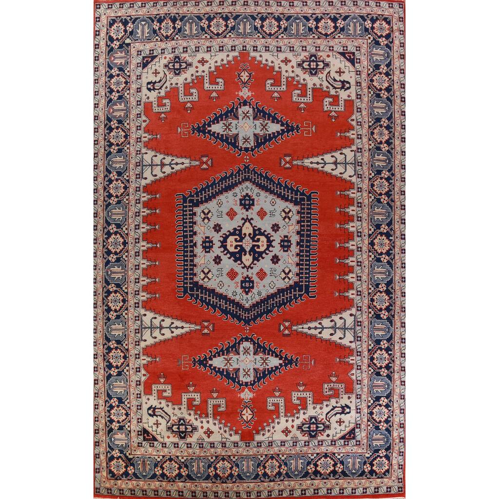Hand Knotted Oriental 100% Wool Carpet Traditional Geometric Red Viss Area Rug - 17' 6'' X 11' 5''