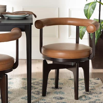 Delacruz Swivel Dining Chair - Round Open Back Accent Chair with Faux Leather Upholstery, Modern Contemporary Seating