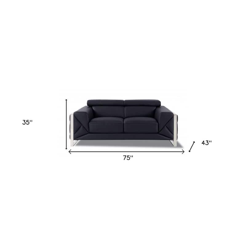 HomeRoots 75" Black And Silver Italian Leather Loveseat