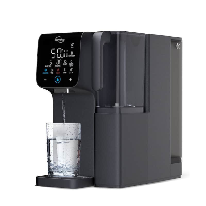 iSpring RCD100HCG Hot & Cold Reverse Osmosis System Countertop, Alkaline RO Water Filter Dispenser - Black