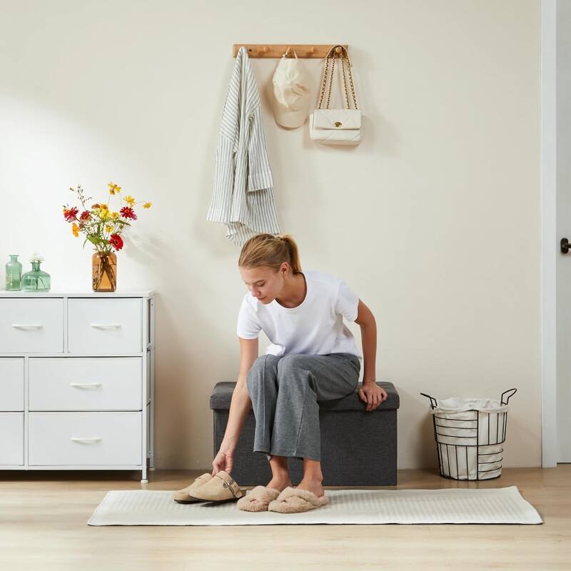 Folding Storage Ottoman Bench, Large End of Bed Storage Foot Rest Stools Ottoman Storage Chest with Padded Seat