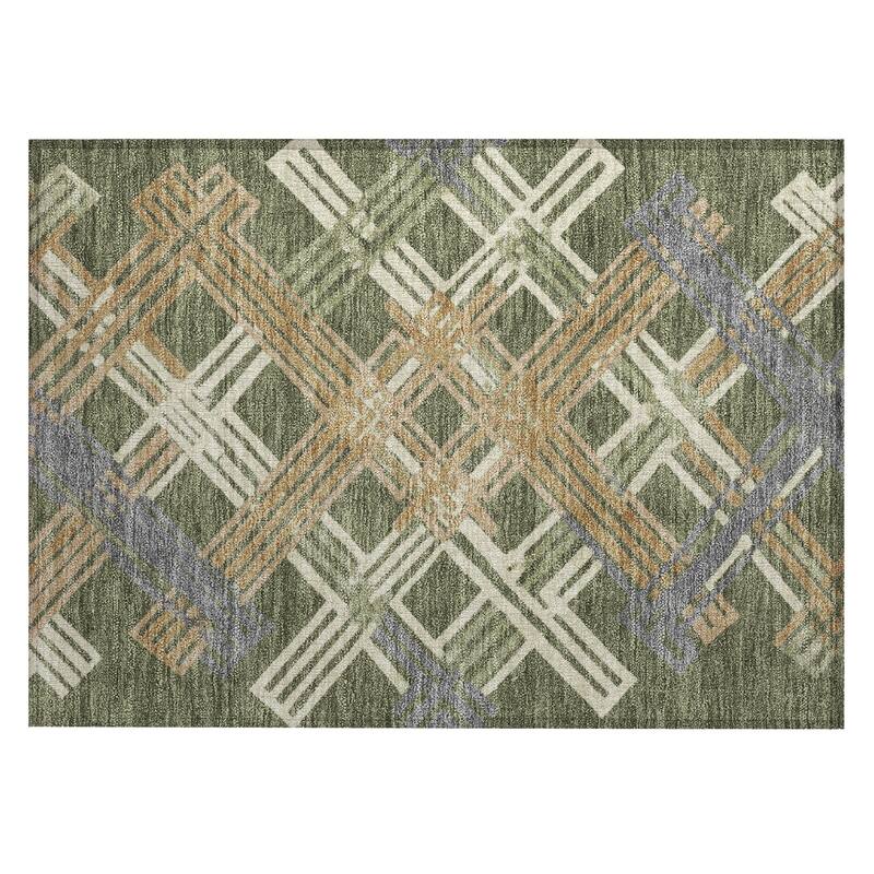 Machine Washable Indoor/ Outdoor Modern Trellis Chantille Rug