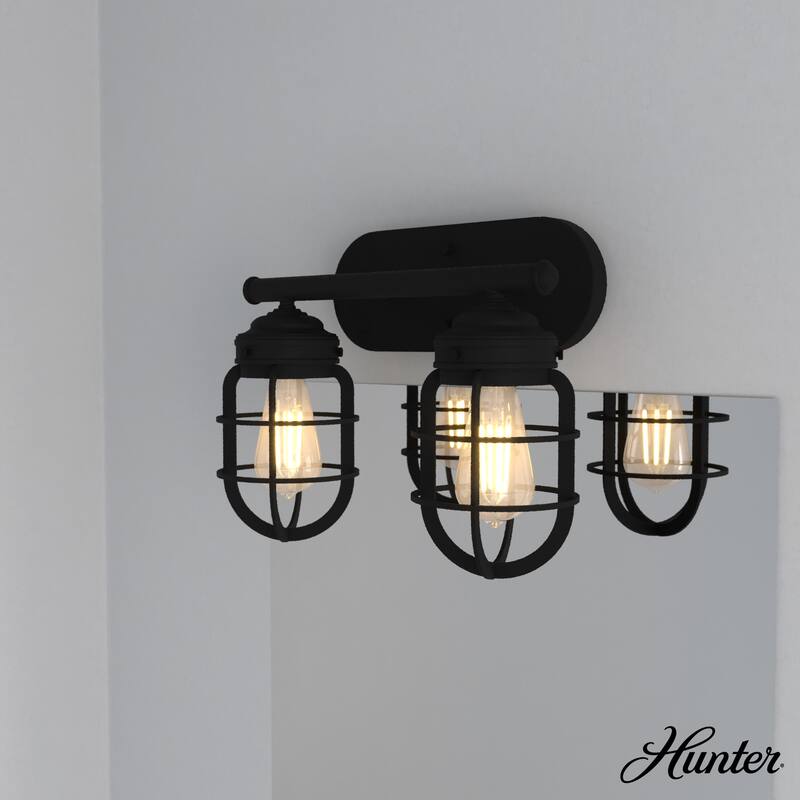 Hunter Starklake 2 Light Vanity Wall Light, Modern Industrial, Cage, Rustic, Modern Farmhouse