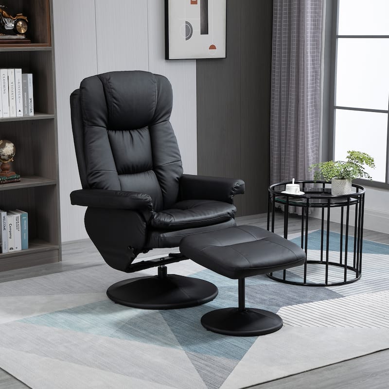 PU Leather Swivel Recliner Chair with Ottoman and Steel Base - 31.5" W x 34.75" D x 44.5" H