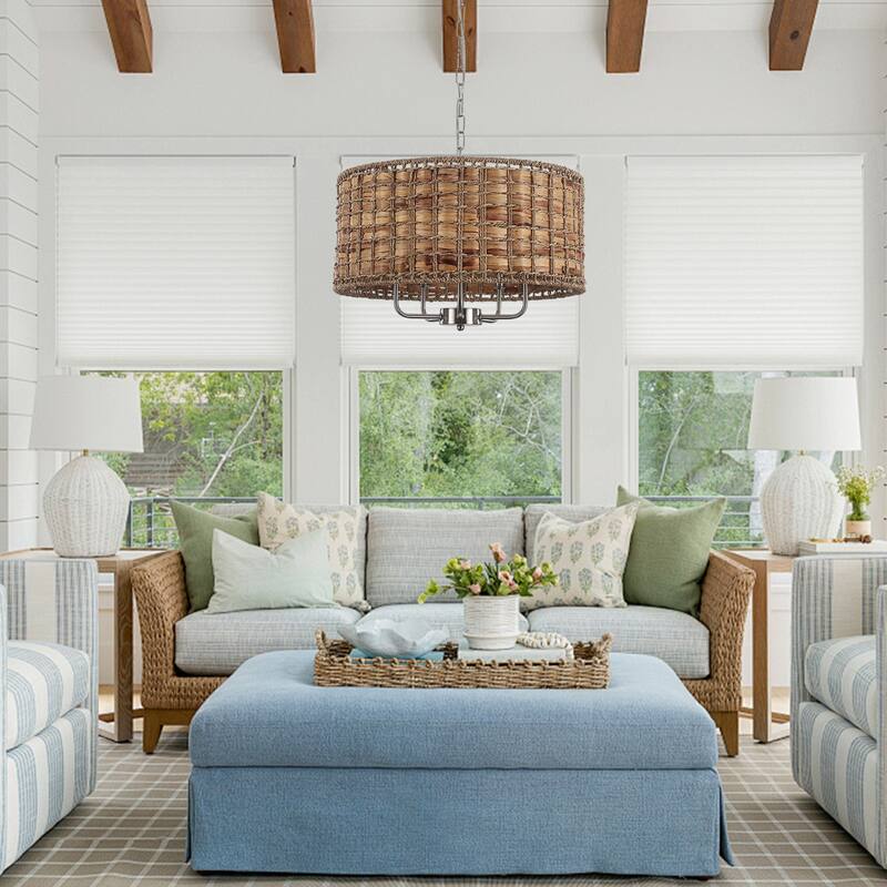5-Light Candlestick Circle Hanging Farmhouse Chandelier Linear Island Chandelier Lighting for Dining Room