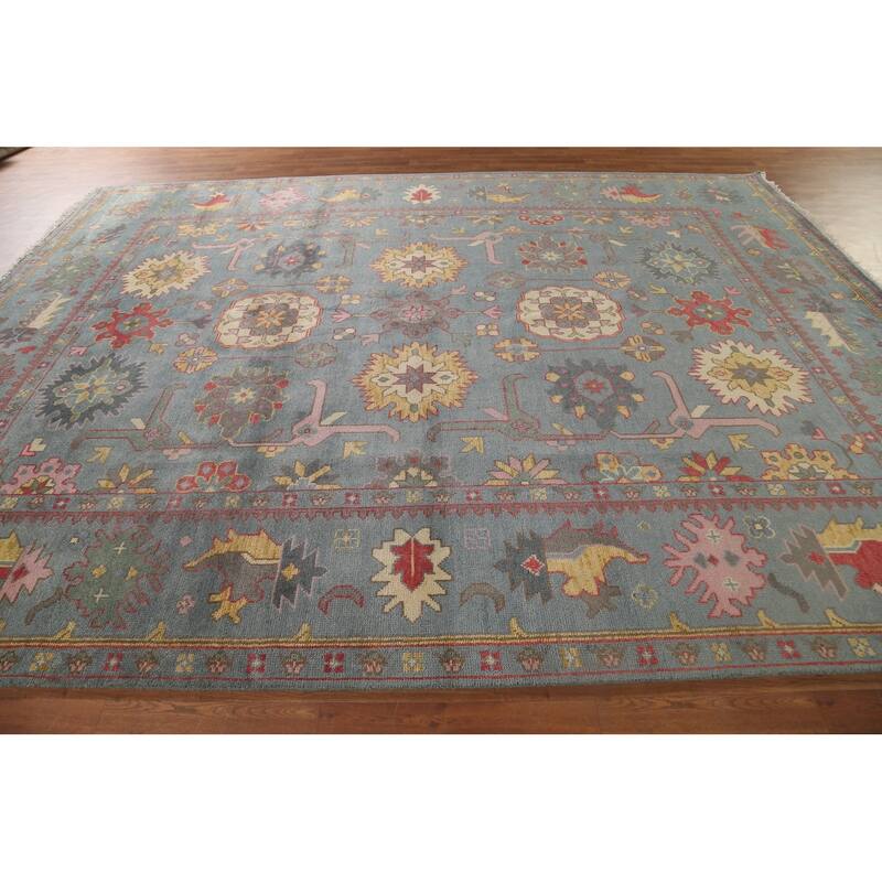 All-Over Floral Oushak Oriental Area Rug Hand-Knotted Wool Carpet - 9'1" x 12'0"