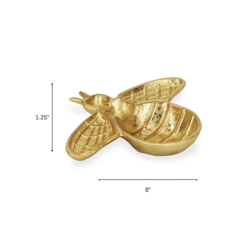 HomeRoots 8" Gold Bumble Bee Cast Iron Vanity Tray - 8.00 in. x 1.25 in. x 6.50 in.