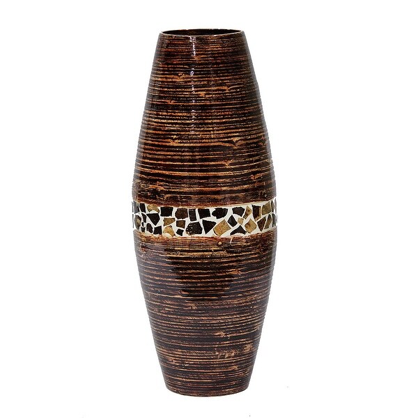 24" Spun Bamboo Vase - Bamboo In Distressed Brown W/ Brown Coconut Shell
