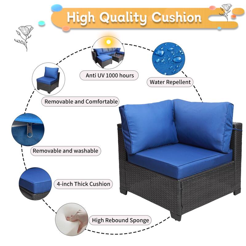 7-Piece PE Rattan Wicker Cushioned Sofa Set