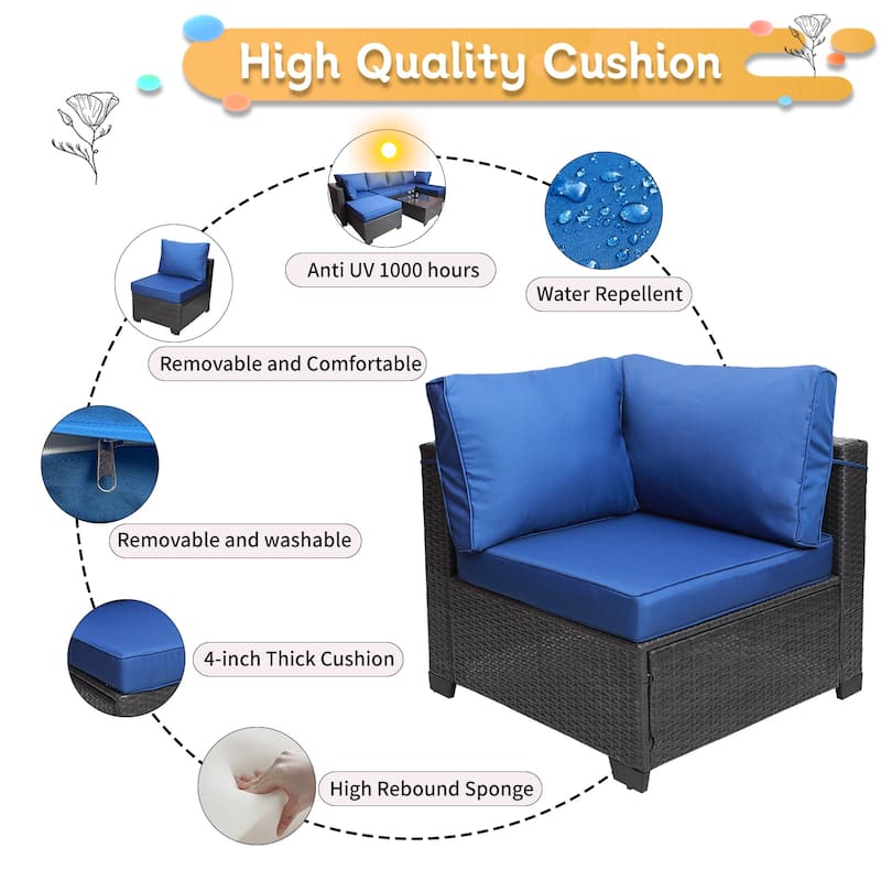 Outdoor Garden Patio Furniture 7-Piece PE Rattan Wicker Cushioned Sofa Sets with 2 Pillows and Coffee Table