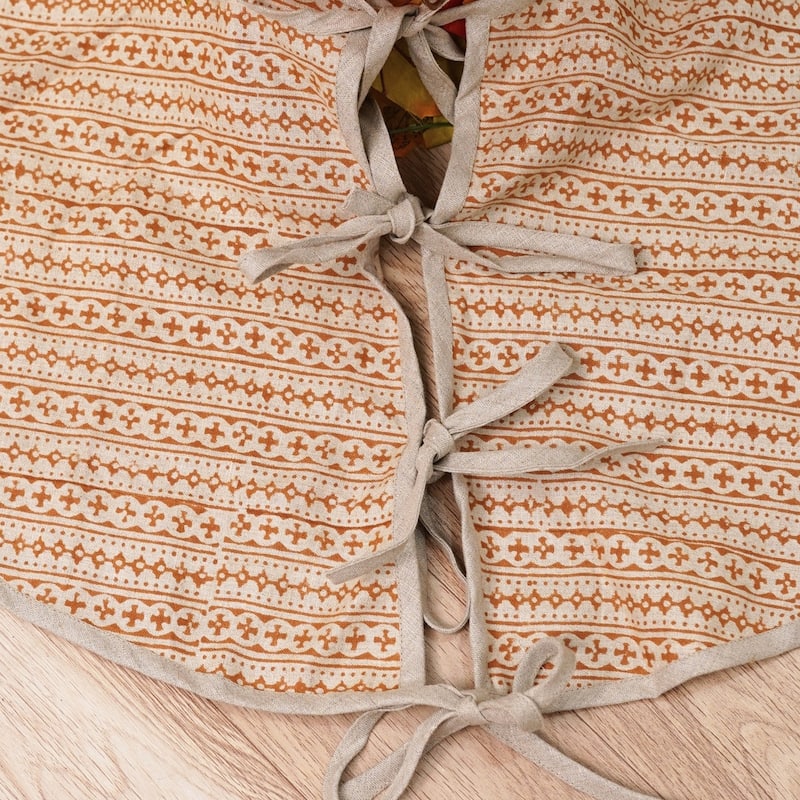 Fabdivine Hand Block Floral Soft Pure Linen Fabric Home Décor Christmas Tree Skrit - 36" - Doji- Brown - Rustic/Modern & Contemporary/Farmhouse