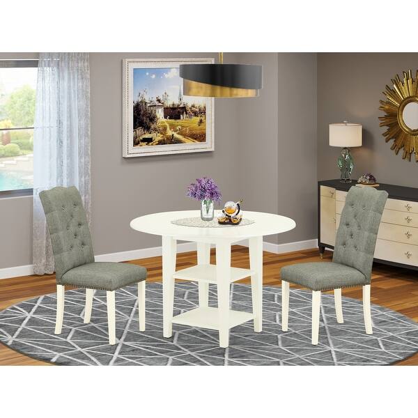 3 Piece Dining Table Set Included A Round Table With 2 Shelves 2 Parson Chairs Smoke Linen Finish Pieces Option Overstock 32085619