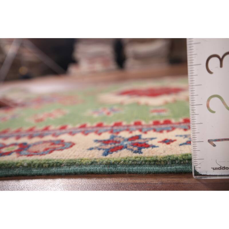 Light Green Kazak Oriental Foyer Rug Hand-Knotted Wool Carpet - 2'9" x 4'1"