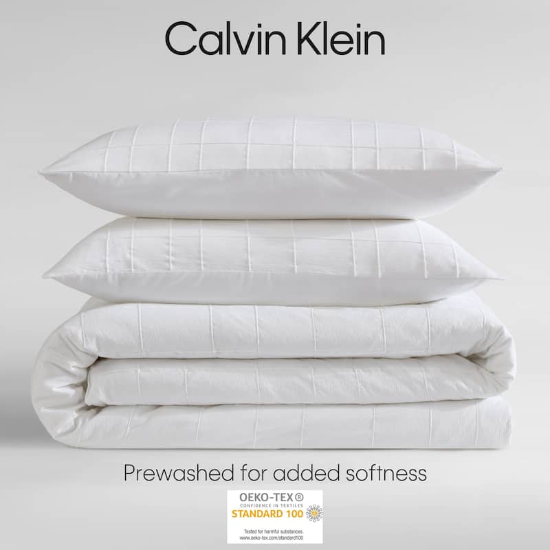 Calvin Klein Puckered Grid White Duvet Cover Set