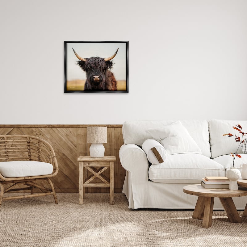 Stupell Black Highland Cow Portrait Framed Floater Canvas Wall Art Design by Dakota Diener