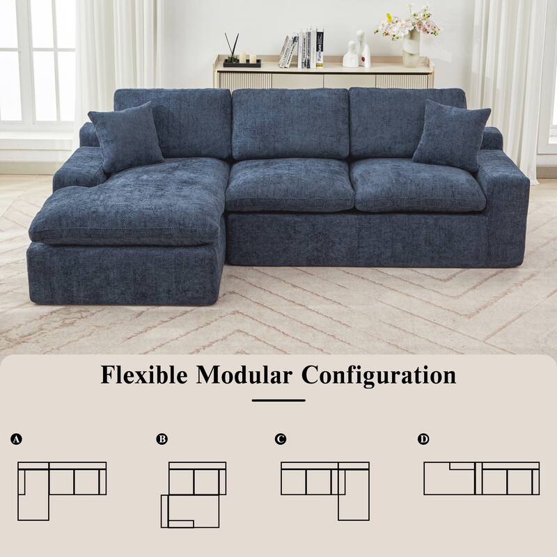 L-Shape Cloud Sectional Sofa with Chaise, Chenille Modular Boneless Upholstered Couche, Full-Compressed Sofa with Side Pockets
