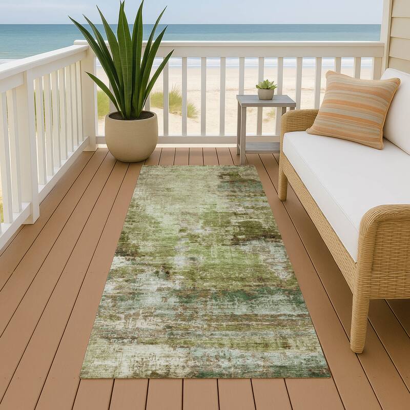 Machine Washable Indoor/ Outdoor Abstact Contemporary Chantille Rug - Aloe - 2'3" x 7'6"