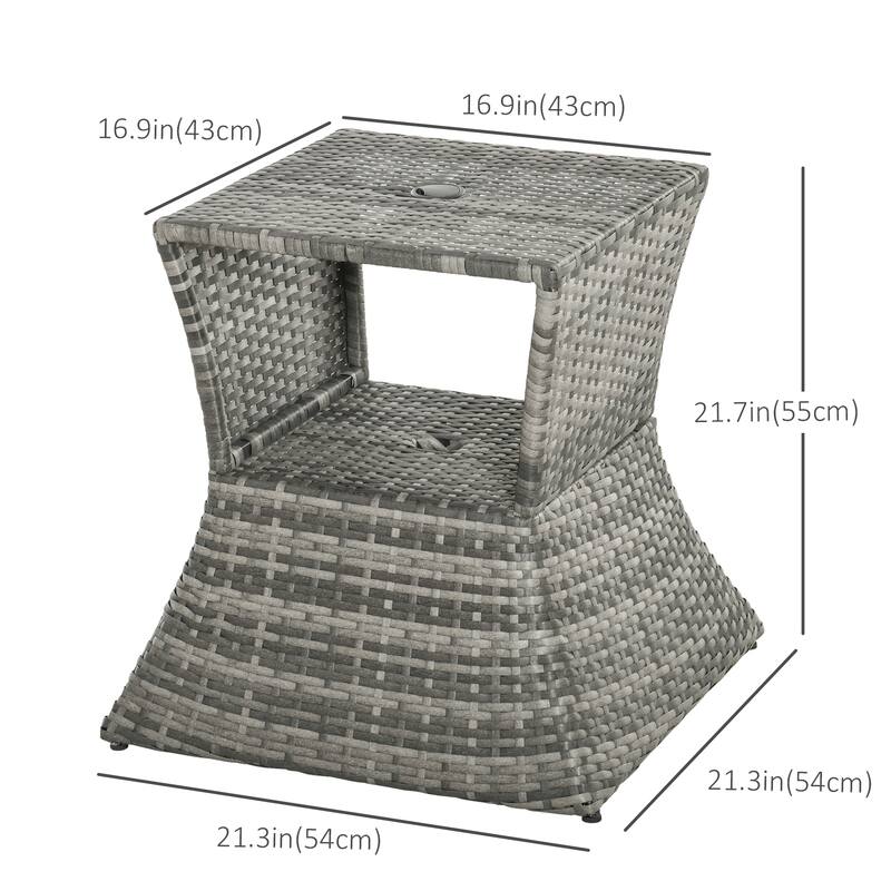 Outdoor Patio Table with Umbrella Hole Mixed Brown PE Wicker Metal Frame for Backyard Poolside Balcony