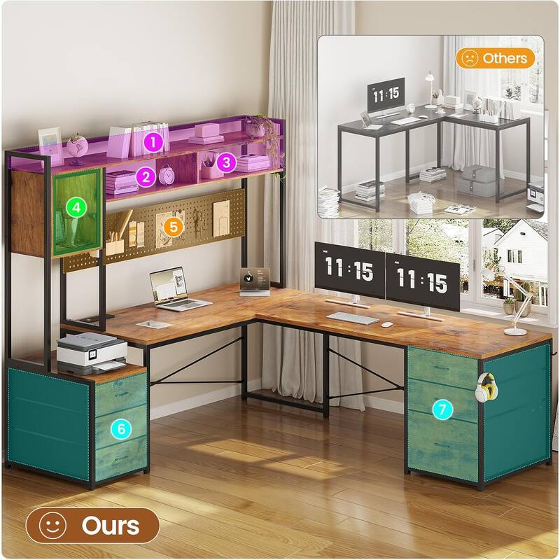L Shaped Gaming Desk 6 Drawers Reversible Computer Corner Desk