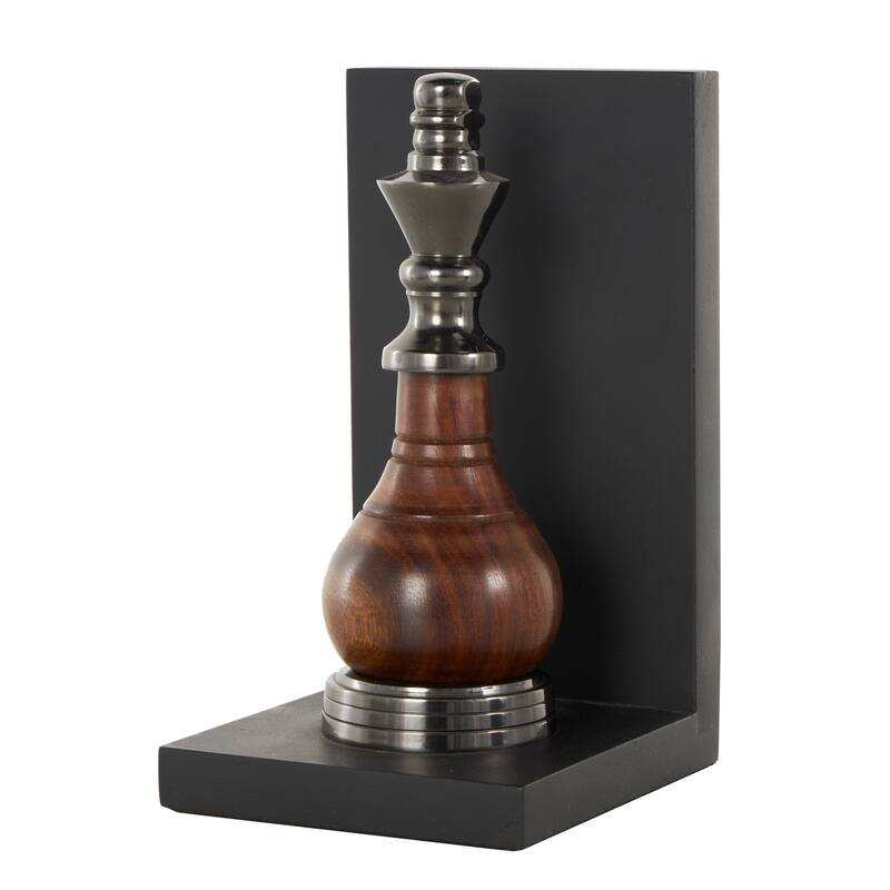 Black Aluminum Metal Chess Bookends with Aluminum Accents (Set of 2)