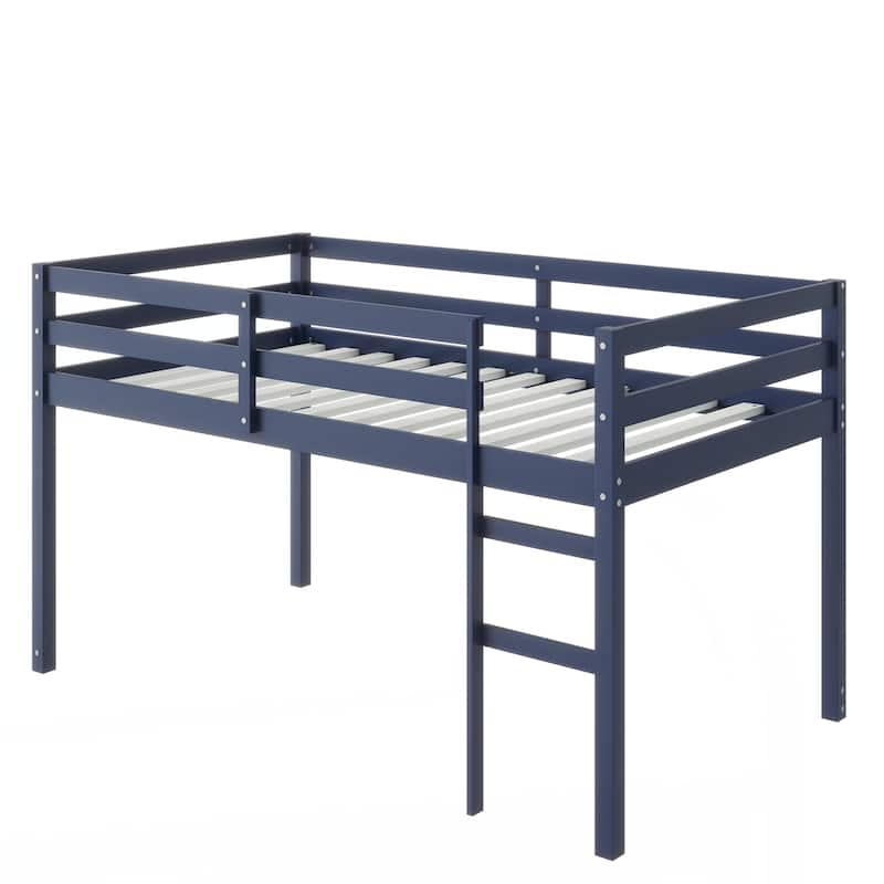 Solid Wooden, Rubber Wooden Twin Loft Bed with Ladder, Bed Platform of Strengthened Slats