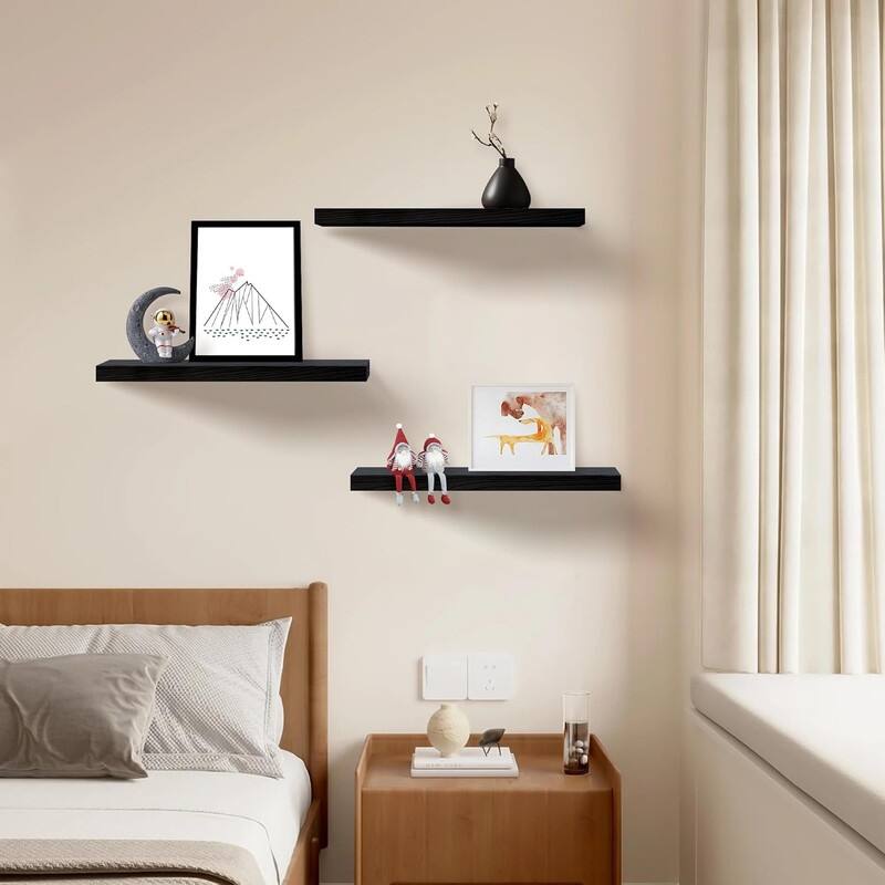 Floating Shelves for Wall Set of 3, 16" Rustic Wood Wall Shelves - 6.7"D x 16"W x 1"H