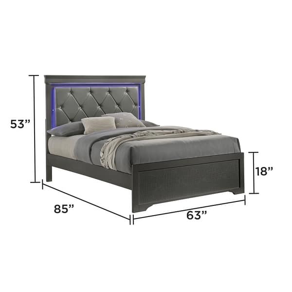 dimension image slide 1 of 12, Blaze 4PC/5PC Bedroom Set - Modern Elegance with Tufted LED Bed, Velvet-Lined Drawers, and Textured Detailing