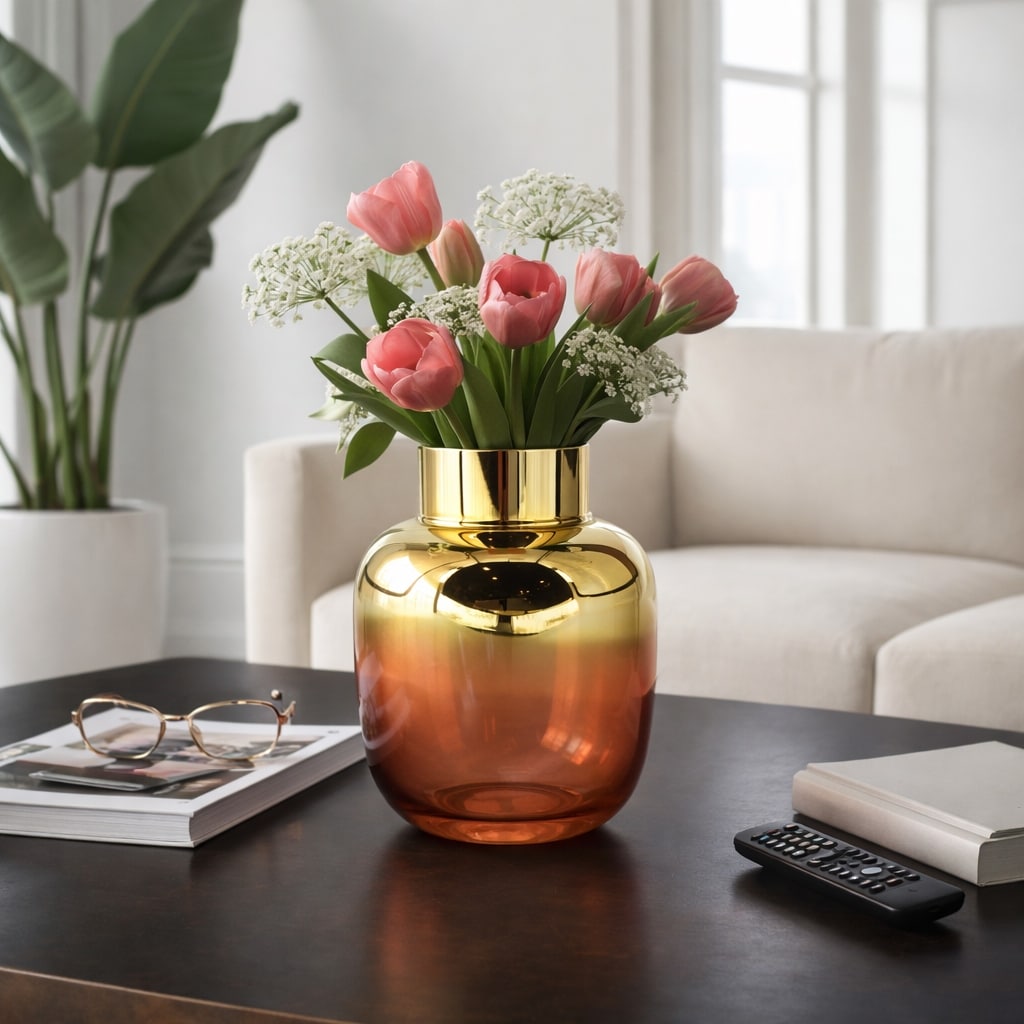 Glass Metallic Vase -Pink and Gold Flower Vase