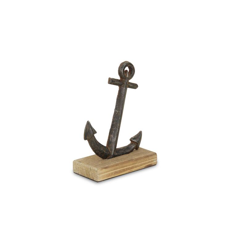 Black Cast Iron Anchor with a Wood Base