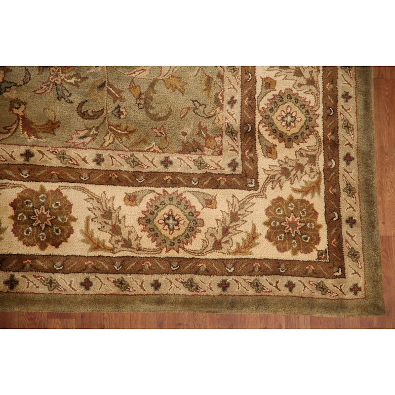 Traditional Agra Green Area Rug Hand-Tufted Wool Carpet
