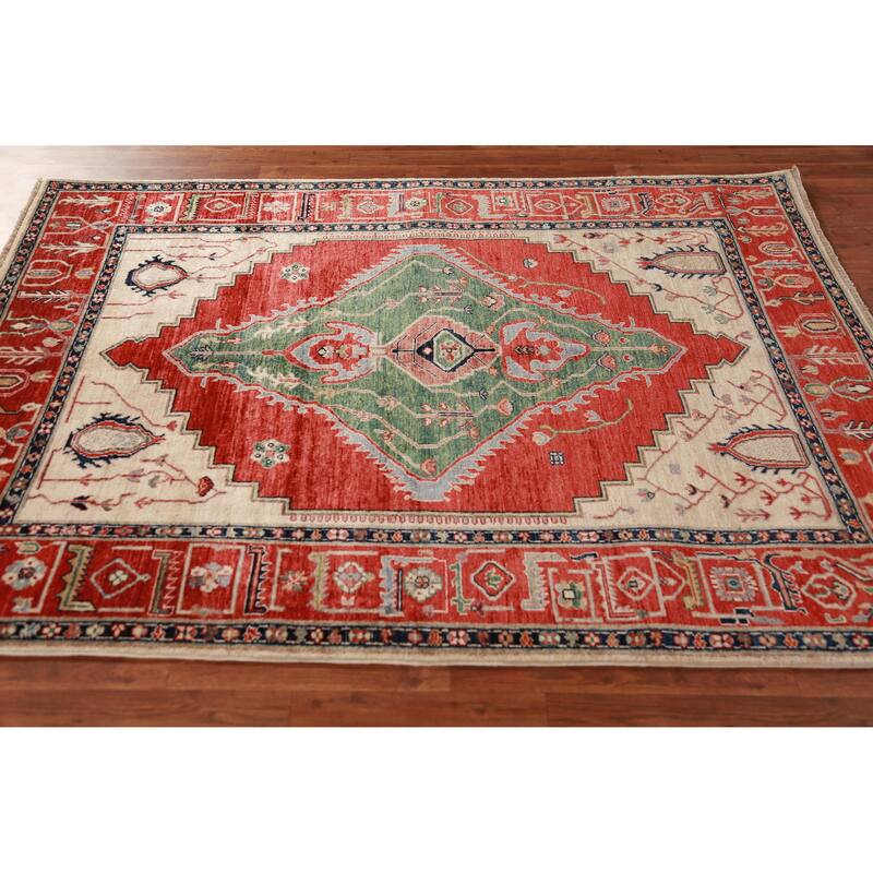 Vegetable Dye Heriz Serapi Oriental Rug Hand-Knotted Wool Carpet - 4'1"x 6'8"