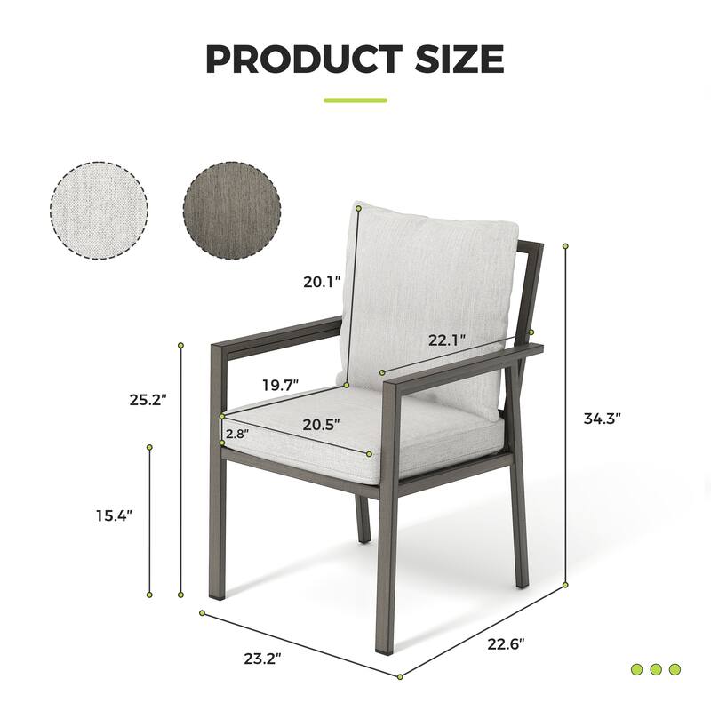 Quietude 2-Piece Aluminum Patio Dining Chairs with Light Gray Cushions