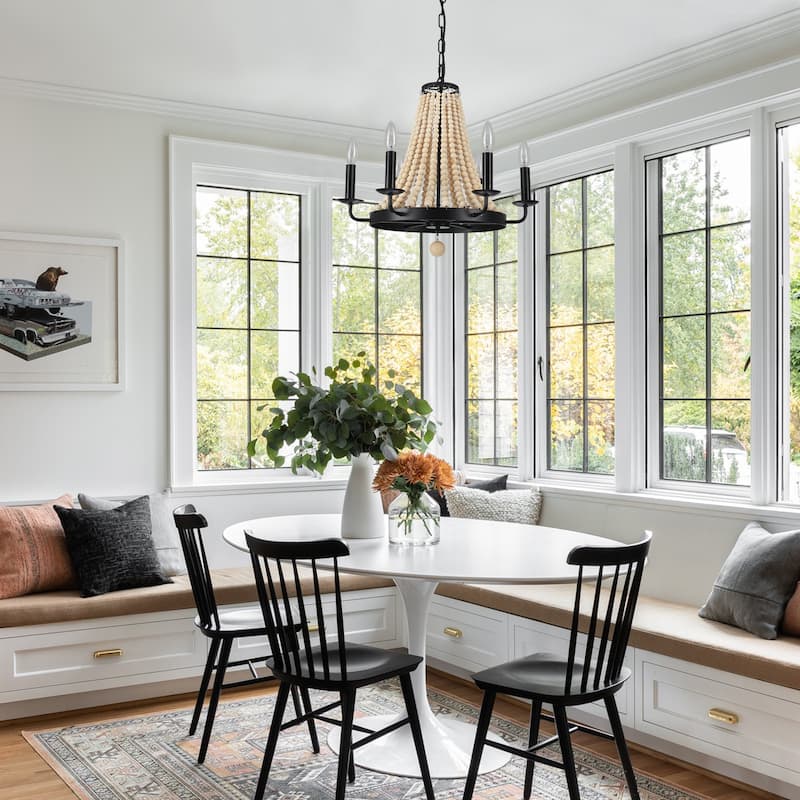6-Light Farmhouse Chandelier, Round Wagon Wheel Chandelier for Dining Room Kitchen Bedroom Foyer