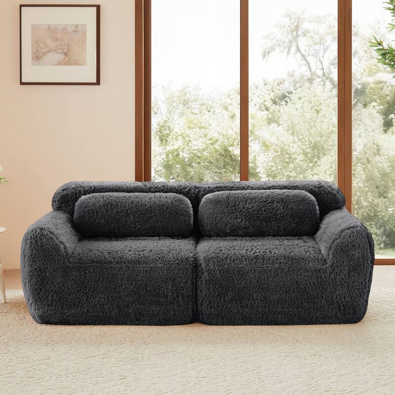 Modular Sectional Sofa, Plush Fabric Boneless Couch with Throw Pillows, 2/3/4-Seater Options, No Assembly