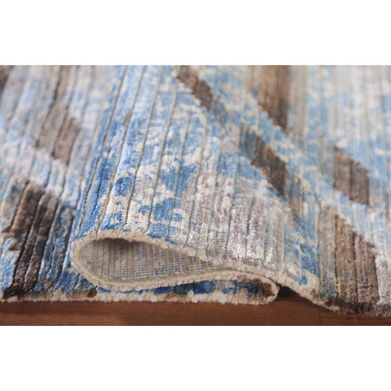 All-Over Striped Abstract Modern Accent Rug Handmade Wool Carpet - 2'8"x 4'8"