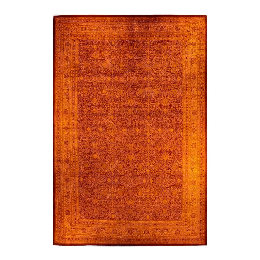 Overton Handknotted Wool Vintage Inspired Contemporary Overdyed Orange Area Rug - 18' 1" x 12' 4"