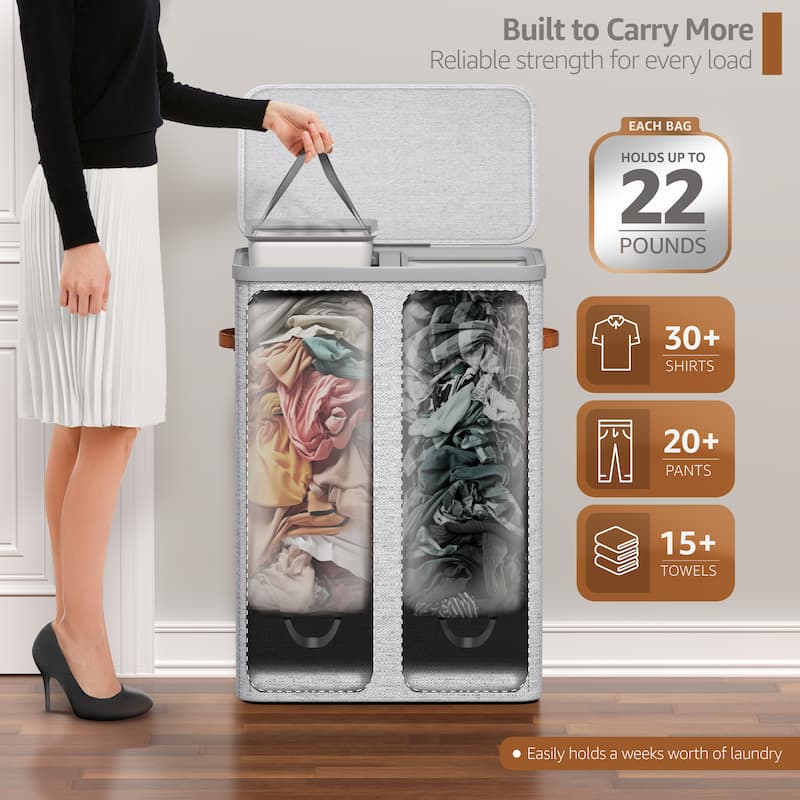 Sorbus 2-Compartment Laundry Basket with Removable Laundry Bag - Durable Organizer for Bathroom.
