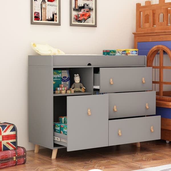 sachin and babi light blue dress Costway Wood Baby Changing Table Dresser Infant Newborn Nursery Diaper Changing  Station