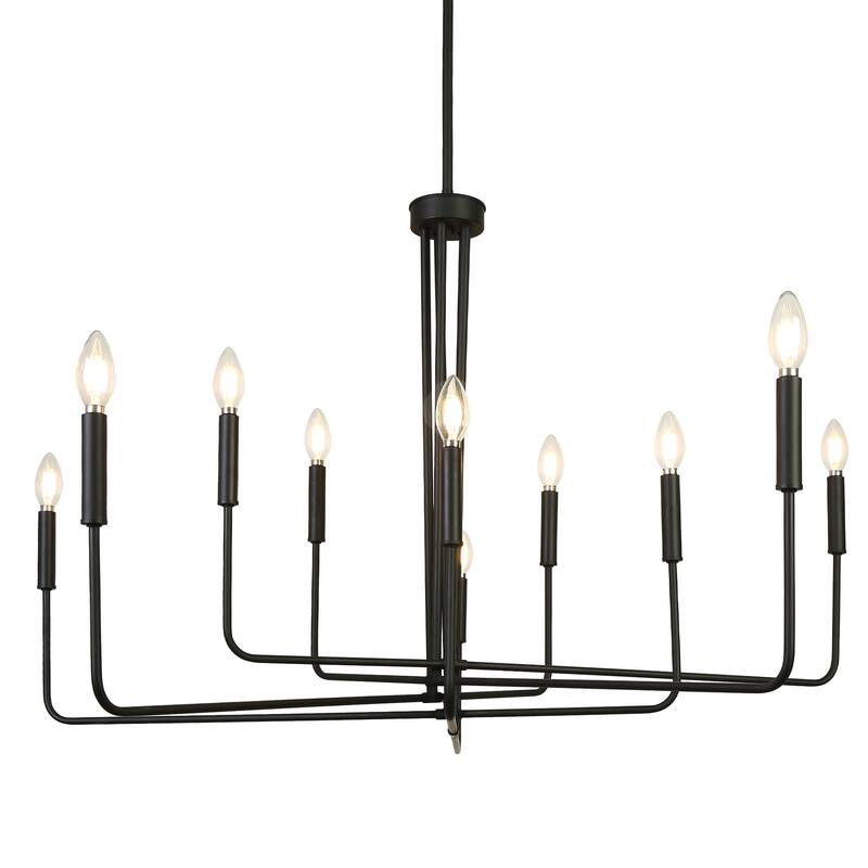 Modern Farmhouse Black 10-Light Chandelier Metal Wheel Candle Ceiling Light - D 43.3" x H 26.8"