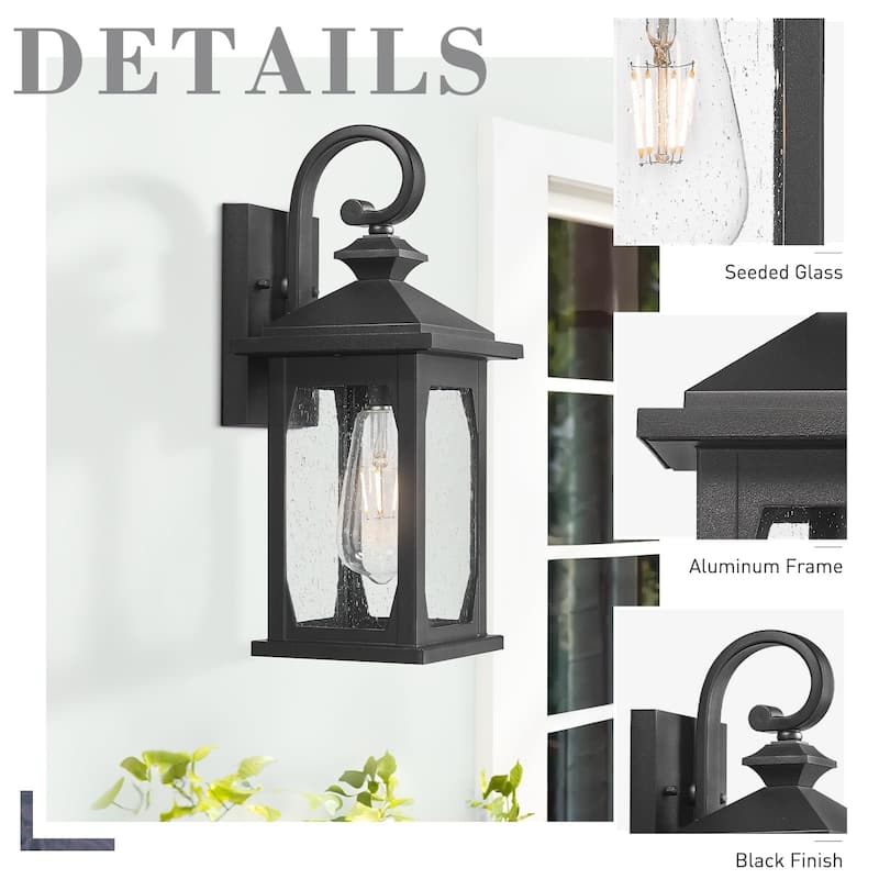 Black Outdoor Wall Lantern -Die-Cast Aluminum with Seeded Glass - Medium