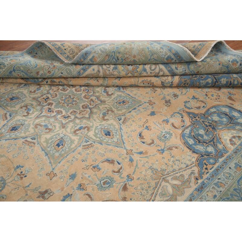 Hand Knotted Oriental 100% Wool Carpet Traditional Floral Peach Kashmar Area Rug - 12' 5'' X 9' 4''